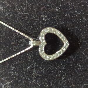 Unbranded Sterling Silver Rhodium Plated CZ Heart Pendant 18" Box Chain - NEW